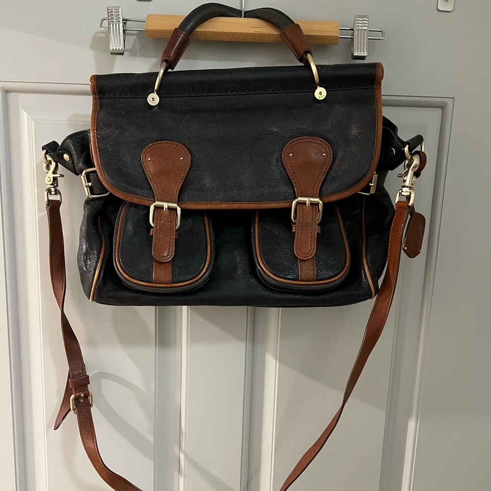 Schuler and Sons blue leather satchel - Anthropologie